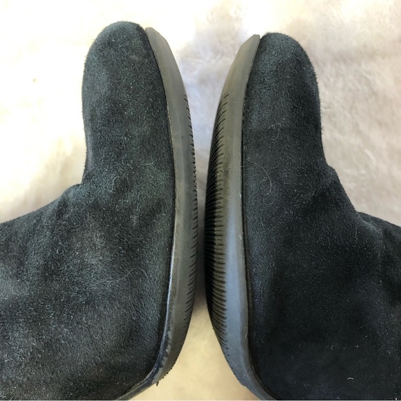 Black Suede Heeled Booties With Brown Strap and Buckle Size 37 (US 7) - Picture 12 of 13